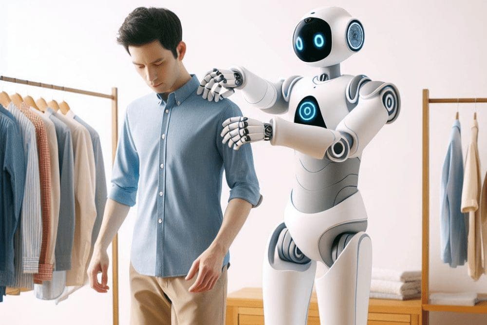 Robô de duas mãos aprende a vestir pessoas como um cuidador humano
